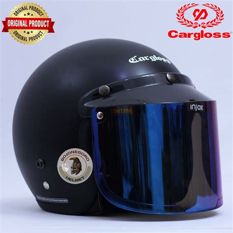 Jual Helm Cargloss Black Doff Half Face Original Free Visor Shopee