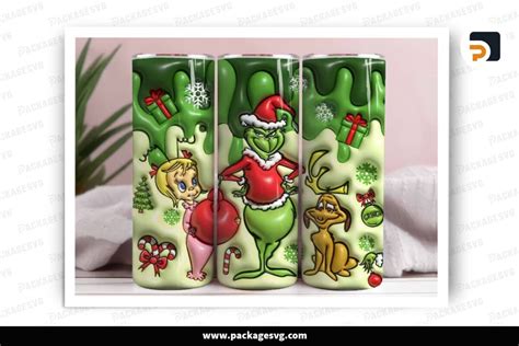 D Inflated Cartoon Grinch Sublimation Design Christmas Oz Skinny