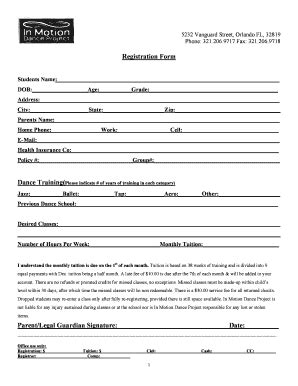 Fillable Online Registration Form Parent Legal Guardian Signature