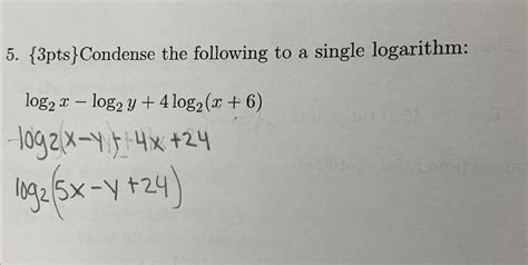 Solved 3pts Condense The Following To A Single Logarithm Chegg