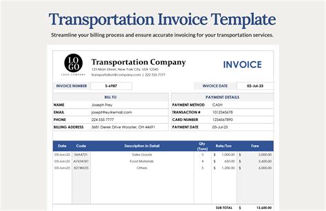 Invoice Template For Trucking