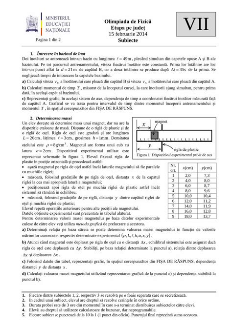 Pdf Olimpiada Fizica Etapa Judeteana Clasa A Viia Subiecte