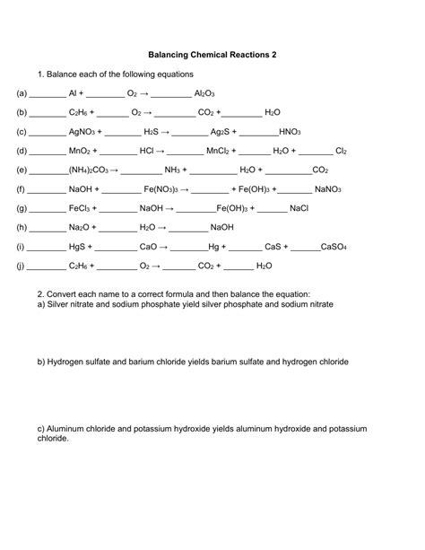 Balancing Chemical Equations Practice Sheet Worksheets Library