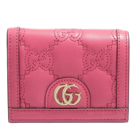 Gucci GG Matel Leather Card Case Rhodamine Pink Bi Fold Portemonnaie