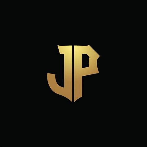 Jp Logo Monogram With Gold Colors And Shield Shape Design Template