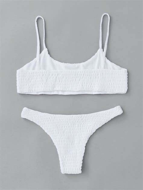 Spaghetti Strap Top With Smocked Bikini SHEIN USA