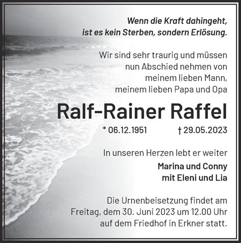 Traueranzeigen Von Ralf Rainer Raffel M Rkische Onlinezeitung