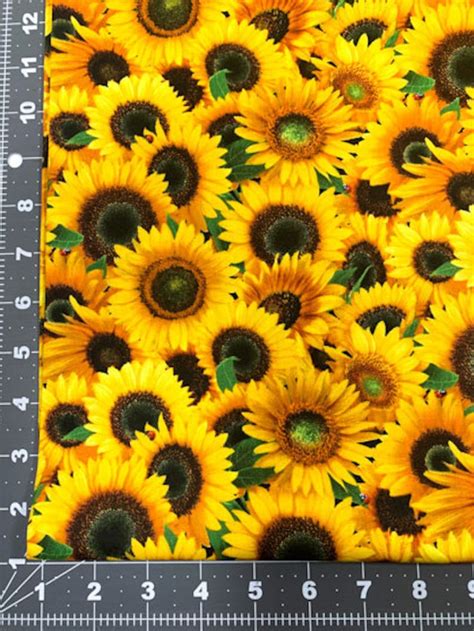 Sunflower Cotton Fabric By The Yard Packed Sunflowers 487 Etsy