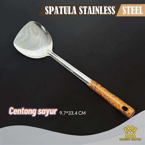 Jual Bright Crown Spatula Stainless Steel Dengan Gagang Motif Kayu