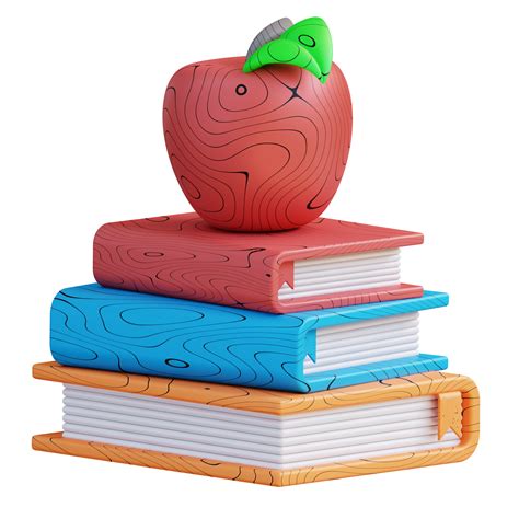 3D Illustration Of Pile Of Books And Apple 23655735 PNG