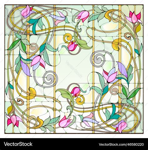 Beautiful Colorful Art Nouveau Stained Glass Vector Image