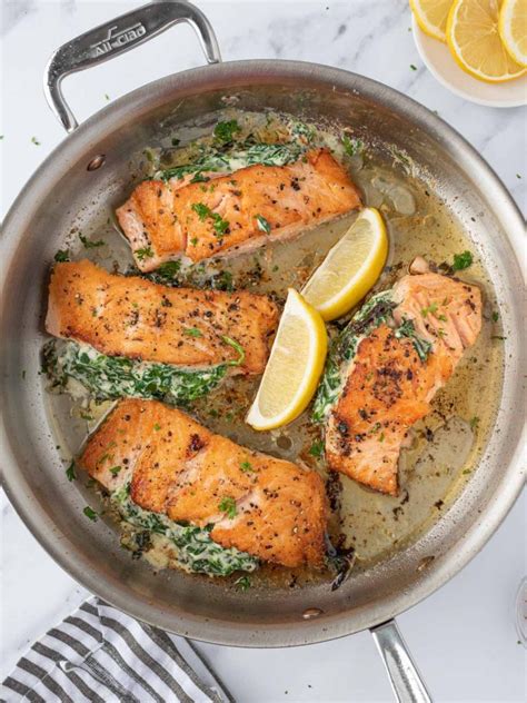 Creamy Spinach Stuffed Salmon Recipe Cookin With Mima