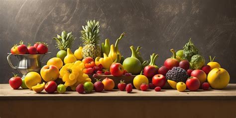 Una Mesa Llena De Frutas Y Verduras Foto Premium