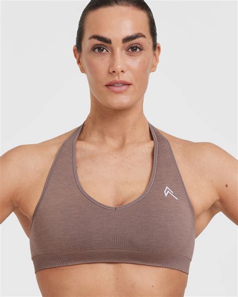 Classic Seamless 2 0 Halter Neck Bralette Cool Brown Marl Oner Active