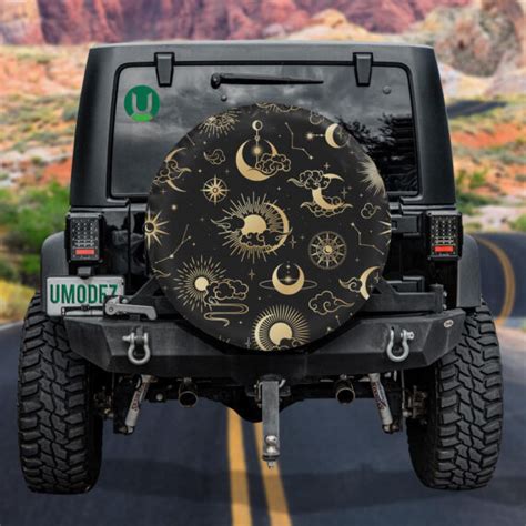 Golden Moon With Clouds Sun And Stars Spare Tire Cover Jeep Tire