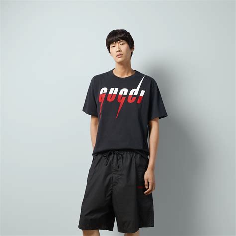 Black Cotton T Shirt With Gucci Blade Print GUCCI US