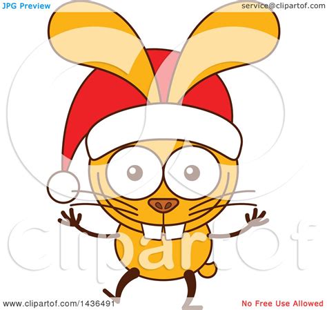 Clipart Of A Cartoon Christmas Bunny Rabbit Wearing A Santa Hat