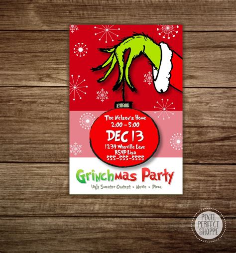 Christmas Party Invitations Grinch Party by PixelPerfectShoppe