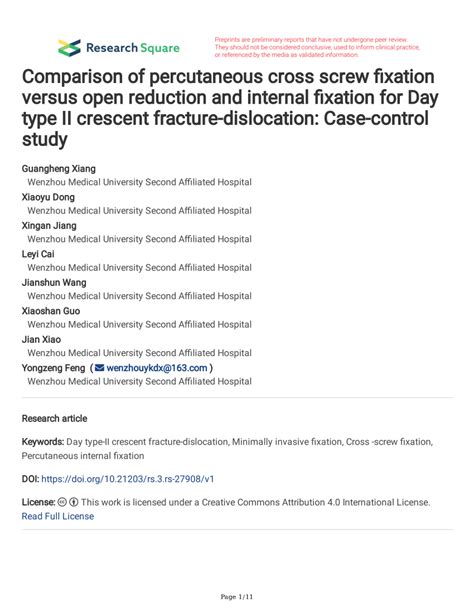 Pdf Comparison Of Percutaneous Cross Screw Fixation Versus Open