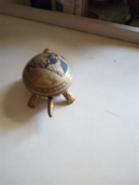 ANCIENNE SONNETTE DE table cloche de service tortue Damasquinée de