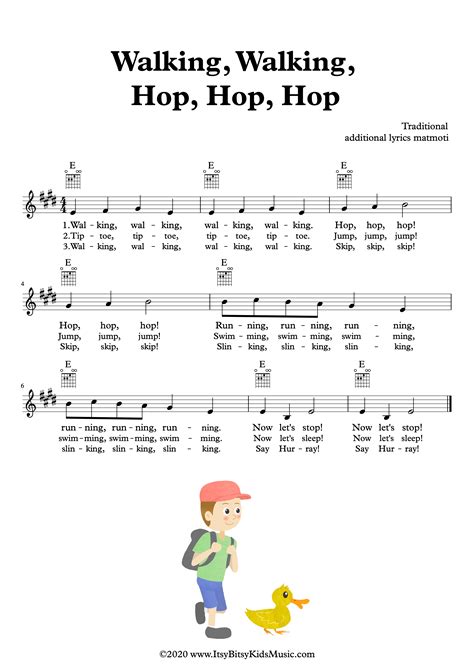 Walking, Walking, Hop, Hop, Hop - Sheet Music With Chords And Lyrics