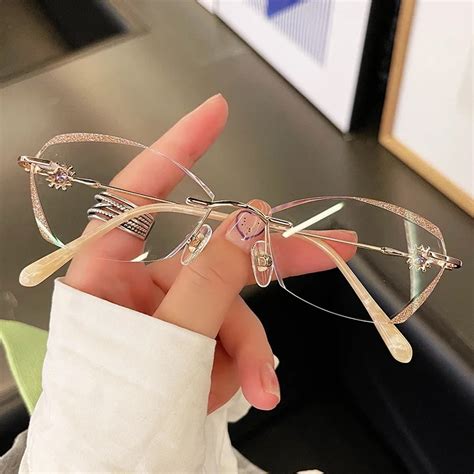 Ultra Light Diamond Rimmed Frameless Glasses Female Myopia