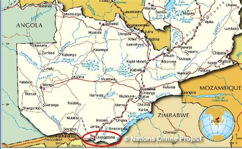 The Location Of The Town Of Livingstone On The Zambian Map