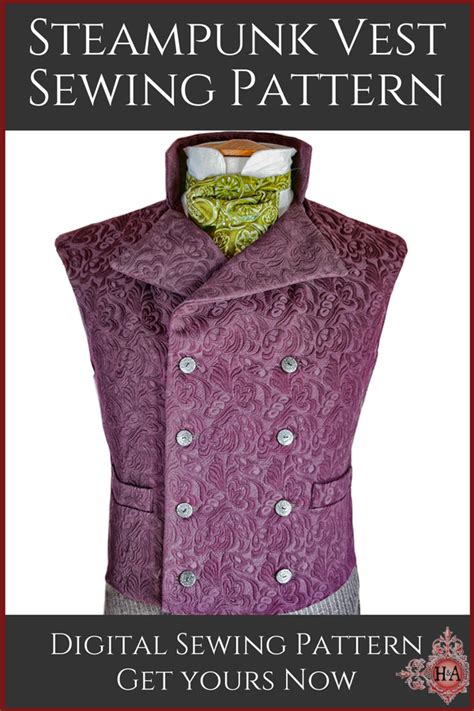 The Steampunk Vest Sewing Pattern Is Shown In Purple And Green With