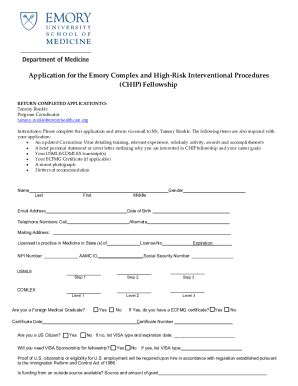 Fillable Online Med Emory Emory CHIP Fellowship Application Form Docx