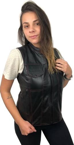 Colete Moto Clube Feminino Couro Bovino Personalizado Col