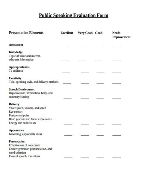 Free Printable Presentation Evaluation Forms In Pdf Ms Word Excel