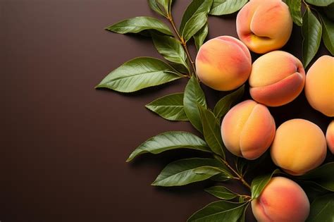 Premium Photo Ripe Peaches With Leaves On White Background