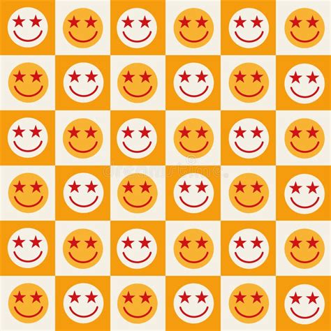 Checkered Smiley Faces With Stars In Their Eyes On Orange And White