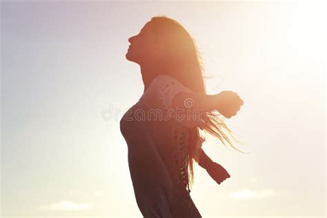 Beautiful Woman At Dusk On The Beach Stock Photo Image Of Sunrise