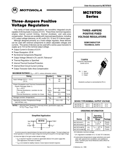 Mc T Ct Datasheet Pdf Three Ampere Positive Fixed Voltage Regulators