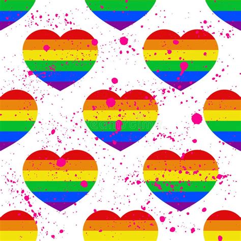 Vector Seamless Pattern With Bright Pride Lgbt Rainbow Color Heart