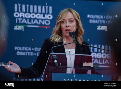 Giorgia Meloni speaks at the Atreju 2023, the annual meeting of the right-wing political party ...