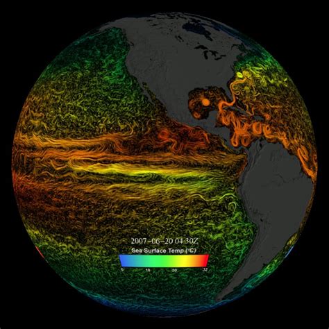 Sea Surface Currents and Temperature (gray land) Dataset | Science On a Sphere