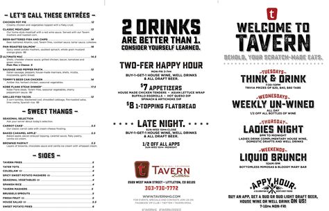Tavern Menu Menu For Tavern Littleton Denver Urbanspoonzomato