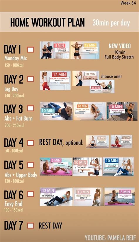 Pamela Reif Workout Plan Week 34 30 Min Per Day