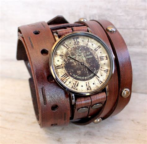 Herren Vintage Lederuhr Steampunk Uhr Custom Leder Armband Etsy De