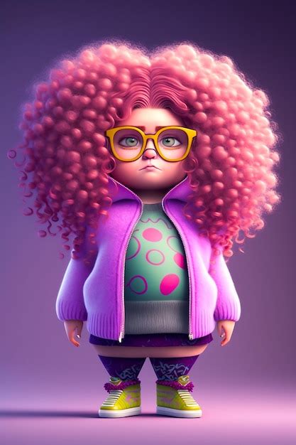 Premium Photo | A cartoon character with pink hair and glasses that ...