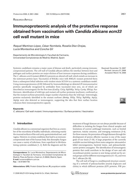 Pdf Immunoproteomic Analysis Of The Protective Response Obtained From Vaccination With Candida