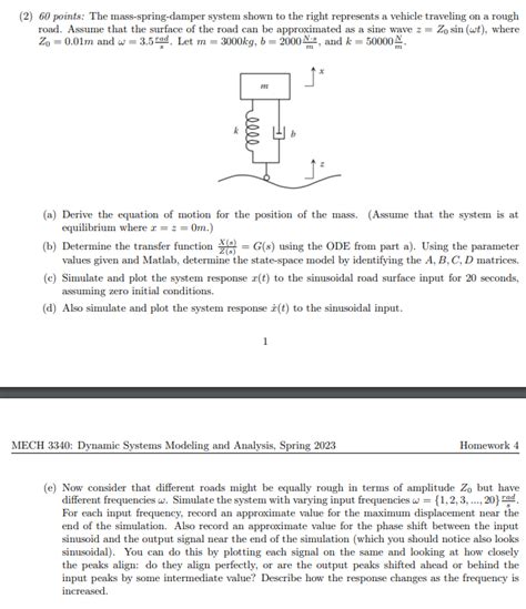 Solved 2 60 Points The Mass Spring Damper System Shown To Chegg