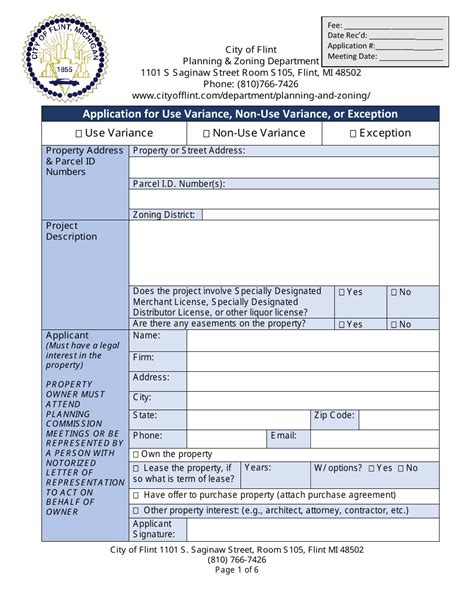 City Of Flint Michigan Application For Use Variance Non Use Variance