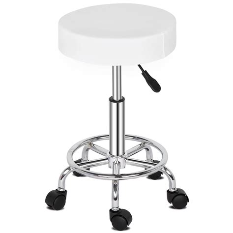 Qxdragon Rolling Stool With Wheels Adjustable Height Vanity Stool Pu