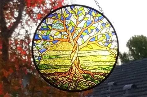 Tree Of Life Suncatcher Glass Suncatcher Stained Glass Look Inch