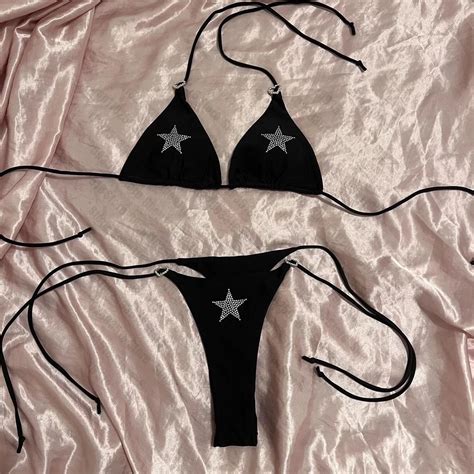 Sexy Strass Estrela Bikini Bikini Kawaii Bikini G Tico Y2K Swimsuit Fato De Banho G Tico