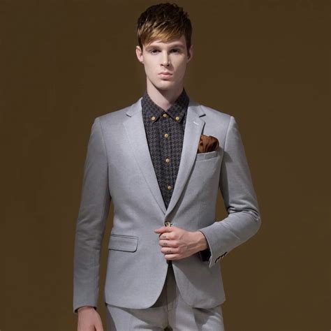 Men Formal Suits Blazers Grey Autumn Winter Warm Business Young Man