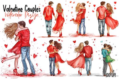 Watercolor Valentine Couples Clipart Graphic By Aspectstudio